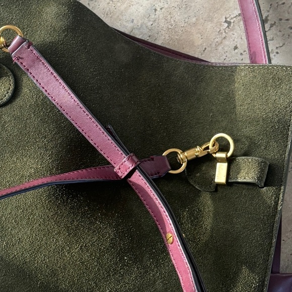 Tory Burch Lee Radziwill Green Suede Double Handbag - Picture 3 of 6